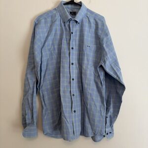 Fish Hippie Large Button Down Long Sleeve Blue Shirt Work Career Fraternity